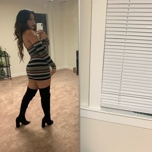 The Vintage Shop Off Shoulder Striped Dress